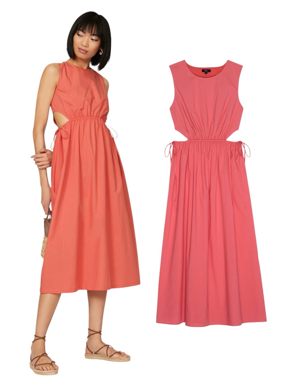 $228 Rails Yvette Cotton Cutout Coral Midi Dress